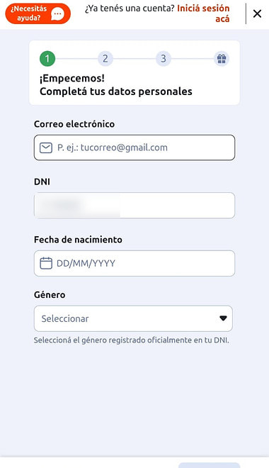 Formulario de registro de Betano con los datos personales del nuevo usuario.