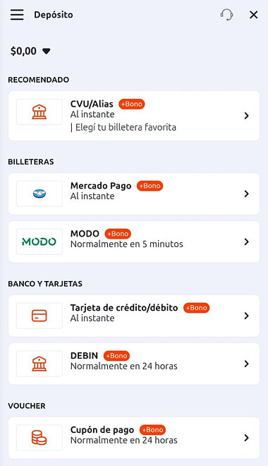 Cajero de Betano con los métodos de depósito y la opción de tarjeta de crédito o débito.
