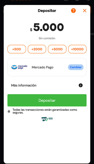 Depósito con Mercado Pago en el cajero de Betsson