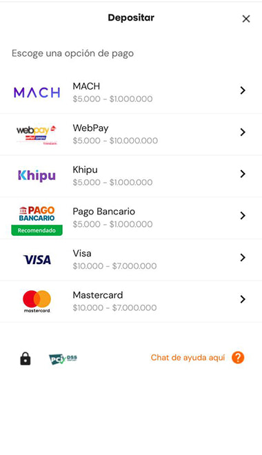 Cajero de Betsson con Khipu entre las opciones de depósito en pesos chilenos