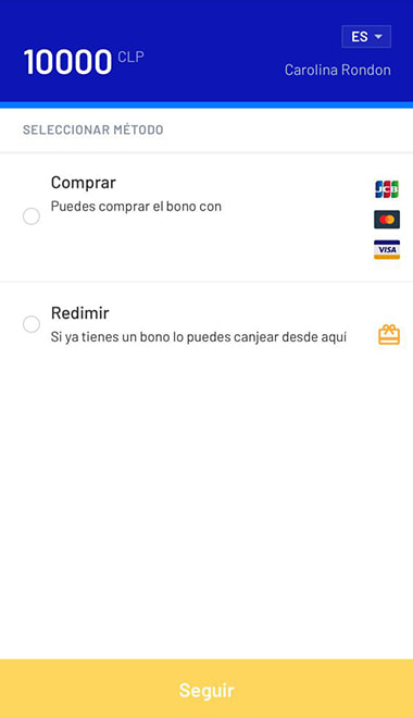 Pasarela de pago con el monto y opciones para continuar con Khipu
