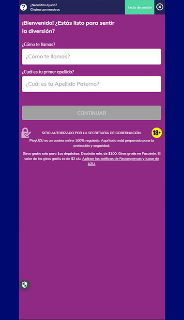 Formulario de registro en un casino con bingo online.