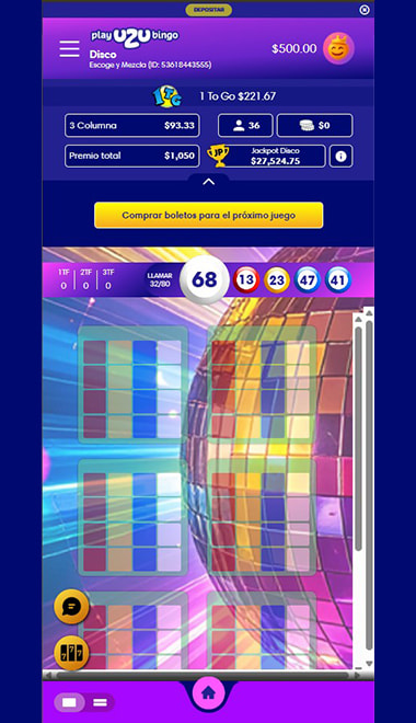 Sala de bingo online con cartones listos para comprar.