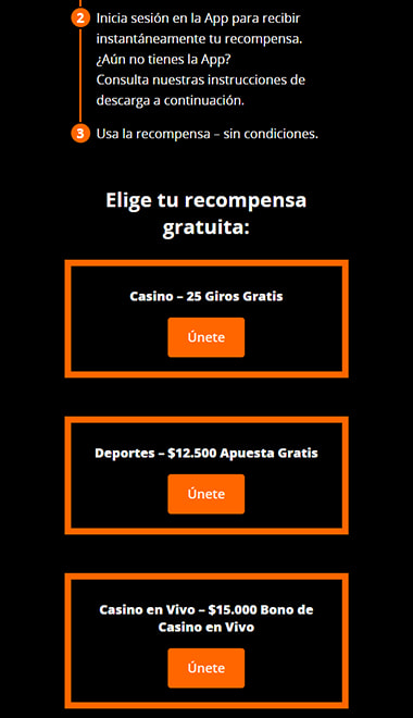 Selección de la recompensa de bienvenida