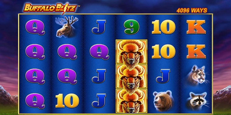 Tablero de la demo de Buffalo Blitz de Playtech con sus 4.096 formas de ganar.