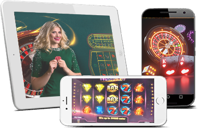 Varios dispositivos móviles y tablets con juegos de casino.