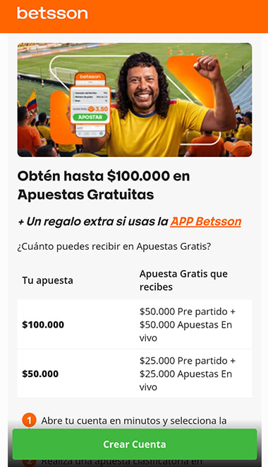 Sección de promociones disponibles en Betsson Colombia.