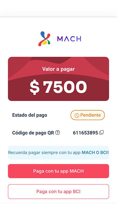 Ventana de selección del método de pago con MACH o BCI