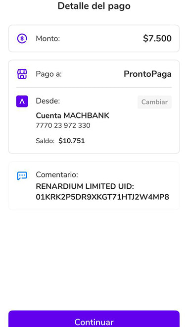 Notificación de confirmación en la app MACH para aprobar el pago
