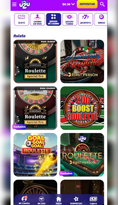 Selección de la variante de ruleta en el casino.