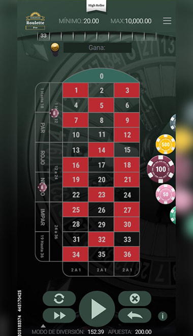 Fichas colocadas en el tapete de la ruleta antes del giro.