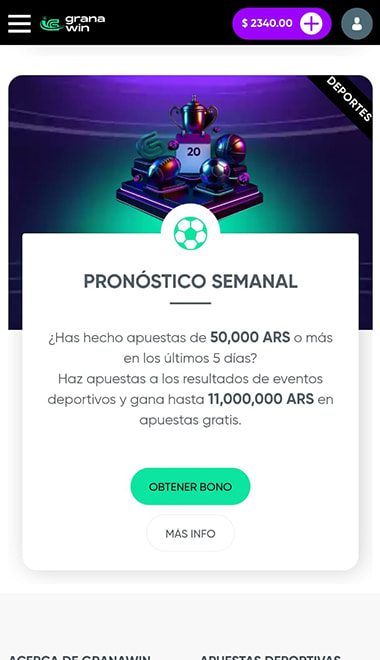 Activación de un bono de casino online.