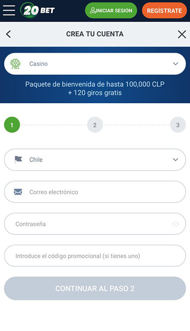 Pantalla de registro en un casino online con licencia para jugar crash games.