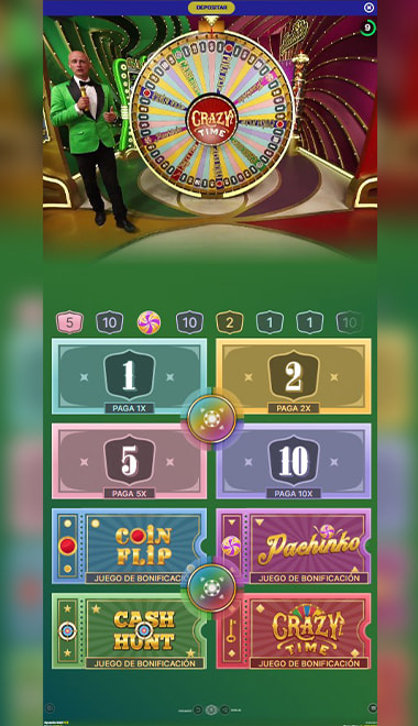 Top Slot de Crazy Time asignando un multiplicador antes del giro