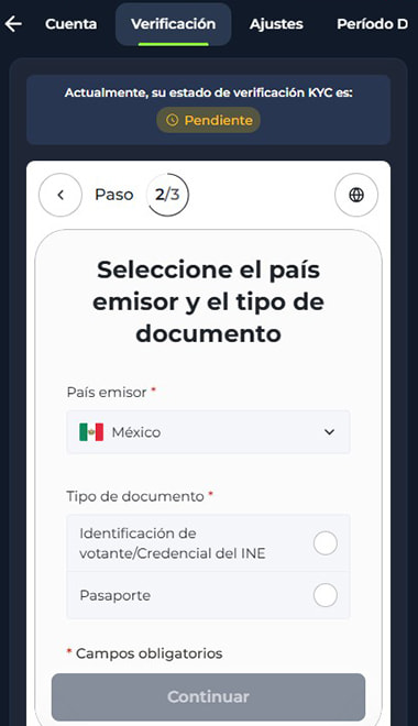 Registrar y verificar la cuenta en la app de casino