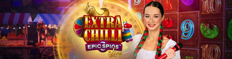 Portada de la tragamonedas Extra Chilli: Epic Spins Live de Evolution.