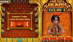 Pantalla de acceso al jackpot de la slot Fakir de Gaming1.