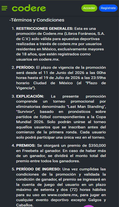 Términos y condiciones de un bono de freebet.