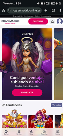 Página principal de Gran Madrid Online con promoción del juego GIM Plus.