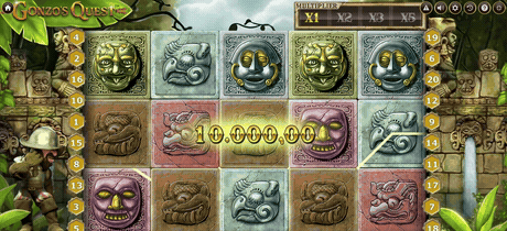 Tablero de la slot Gonzo's Quest de NetEnt al jugar en un casino online de Colombia.
