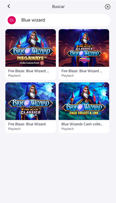 Pantalla para escoger la slot de Fire Blaze Blue Wizard Megaways.
