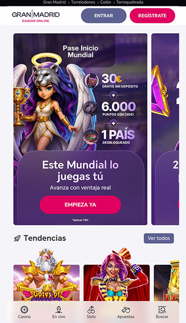 Pantalla principal de Gran Madrid Casino Online.