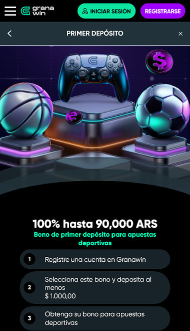 Bono de GranaWin para apuestas deportivas del 100% hasta $90.000 con el primer depósito.