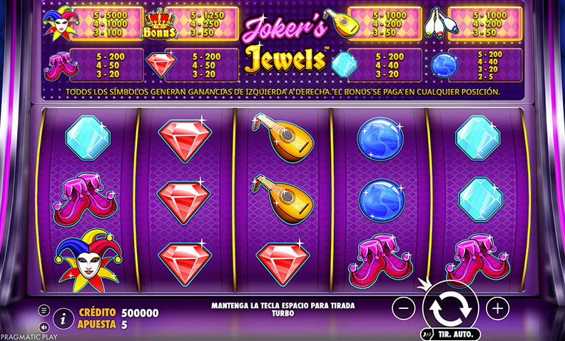 Tablero de la slot Joker's Jewels al jugar en un casino online.