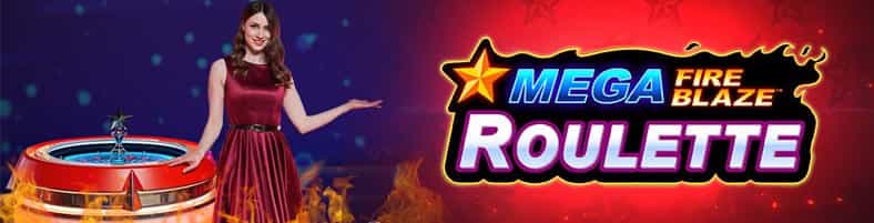 Crupiere junto a la Ruleta Mega Fire Blaze en un casino online.