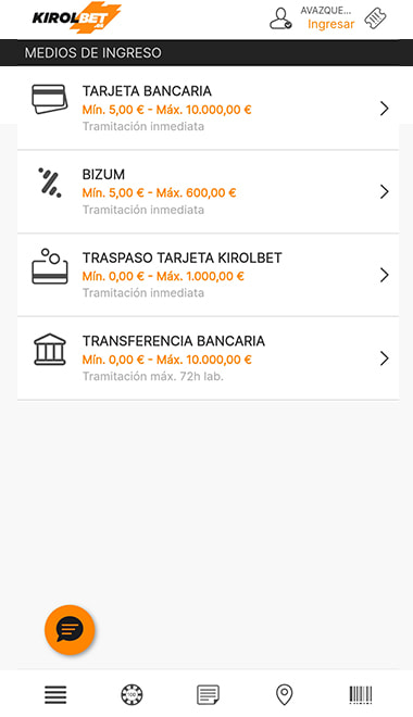 Métodos de pago disponibles en KIROLBET.