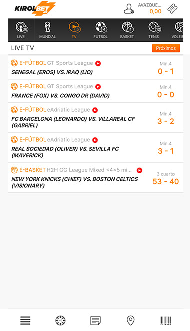 Página de apuestas en directo en KIROLBET.