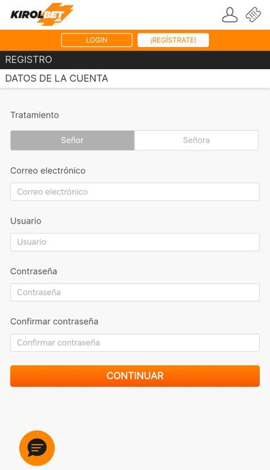 Formulario de registro de KIROLBET para depositar con transferencia bancaria.