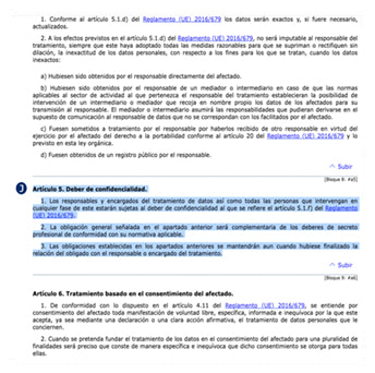 Extracto del artículo de la Ley de protección de Datos Personales