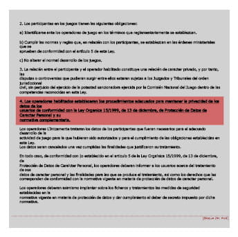 Extracto de la Ley de protección de datos DGOJ