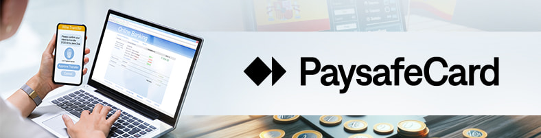 Logo de PaysafeCard en casinos online de España.