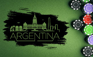 Dibujo con edificios emblemáticos de Argentina y fichas de casino.