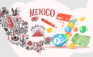 Dibujos sobre juegos de lotería online en México.
