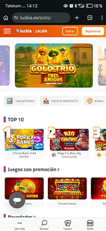 Catálogo de tragamonedas de Luckia con juegos destacados.