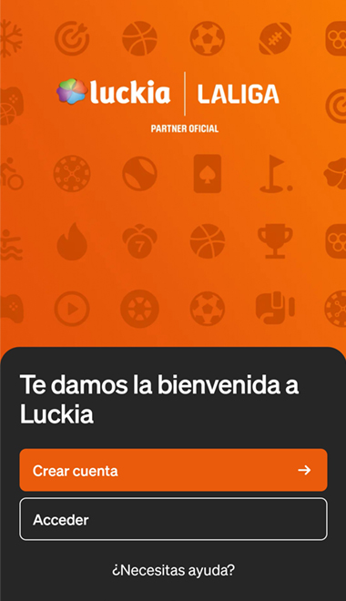 Pantalla de inicio de la app de Luckia en España.
