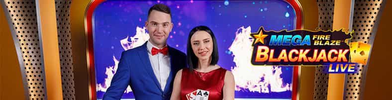 Mesa de blackjack Mega Fire Blaze en un casino live.