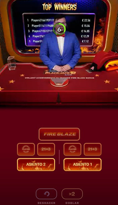 Elección de asiento en la mesa antes de comenzar una partida de blackjack en vivo.