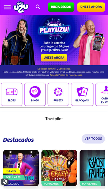 Pantalla principal de la app de PlayUZU.