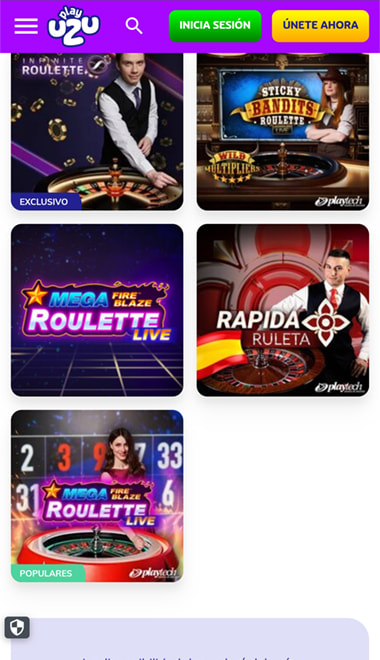 Pantalla con los juegos de ruleta del casino en vivo en PlayUZU.