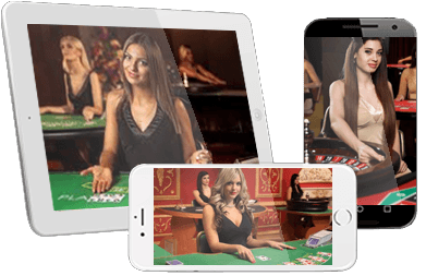 Varios dispositivos con juegos de casino en línea en la pantalla.