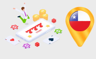 Un teléfono móvil, fichas de casino y la bandera de Chile