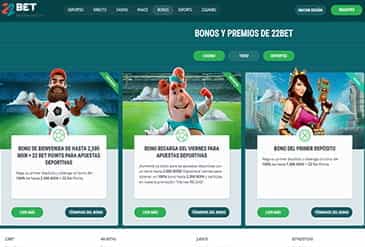 Página princial de apuestas deportivas en 22bet