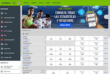 Página principal de apuestas deportivas en Codere