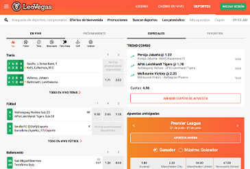 Página principal de apuestas deportivas de LeoVegas