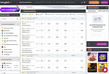 Página princial de apuestas deportivas en TonyBet
