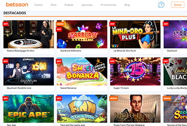 Oferta de juegos en la página web de Betsson